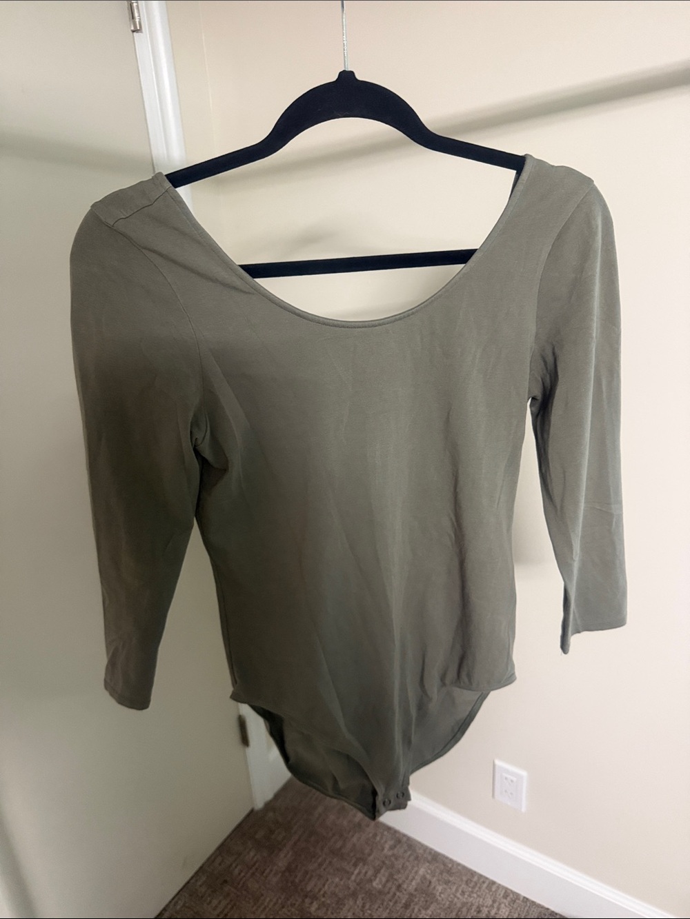 Express Olive Scoop Neck Long Sleeve Bodysuit